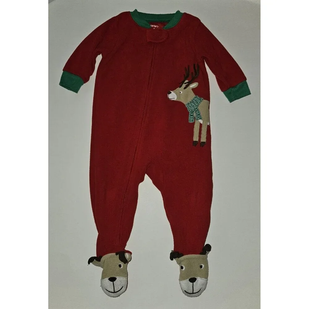 4 Pairs Fleece Footie Pajamas Lot 6 Months Baby Gear Carter's TCP Christmas Dogs